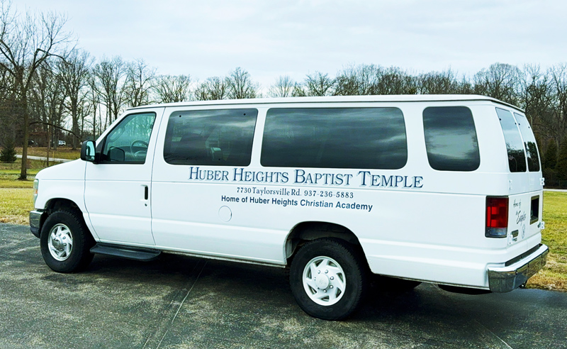 Huber Heights Baptist Temple church bus ministry vehicle parked outside in Huber Heights, Ohio