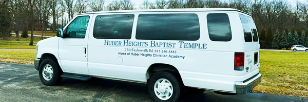 Huber Heights Baptist Temple church bus ministry vehicle parked outside in Huber Heights, Ohio